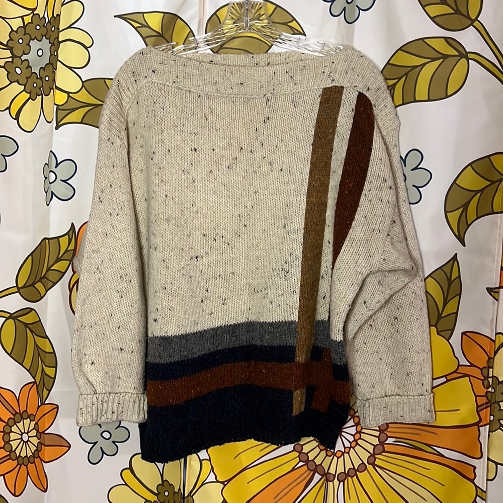 B24 Vintage Liz Sport Speckled Cream Wool Sweater size M